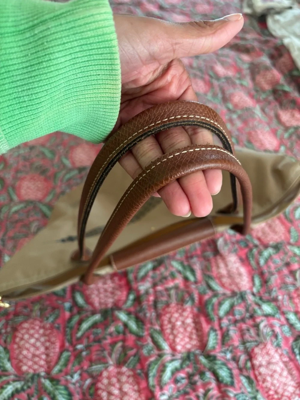 Longchamp Beige Tote with Black Eiffel Tower and Brown Trim - Picture 8 of 13
